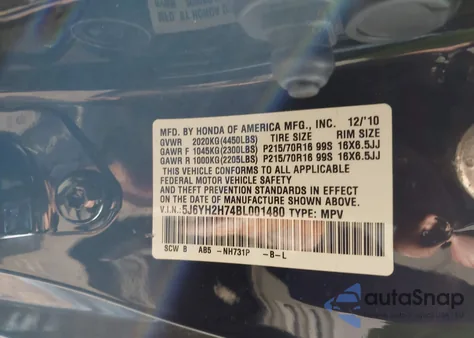 2011 Honda Element Ex z USA, uszkodzony, nr VIN 5J6YH2H74BL001480